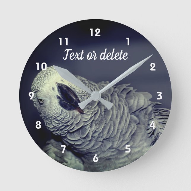 African Grey Parrot Cute Bird Personalised Round Clock (Front)