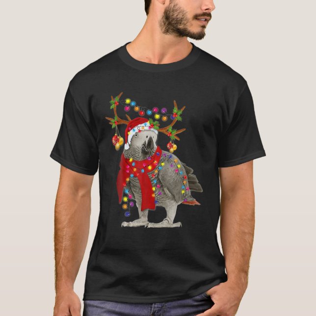African Grey Parrot Gorgeous Reindeer Christmas Tr T-Shirt (Front)