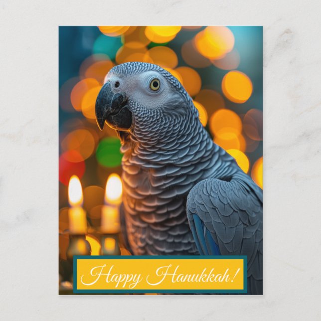 African Grey Parrot Hanukkah Card  (Front)
