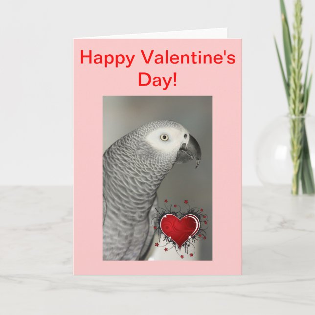 African Grey Parrot Happy Valentine's Day Card (Front)