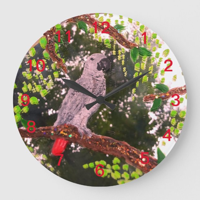 African Grey Parrot Large Clock (Front)