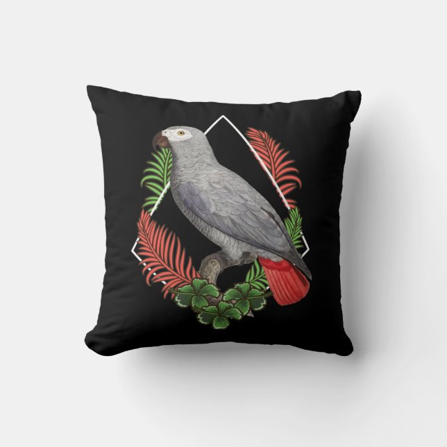 African Grey Parrot Lover Flower Cushion (Front)