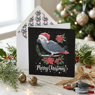 African Grey Parrot Merry Christmas Illustration Holiday Card