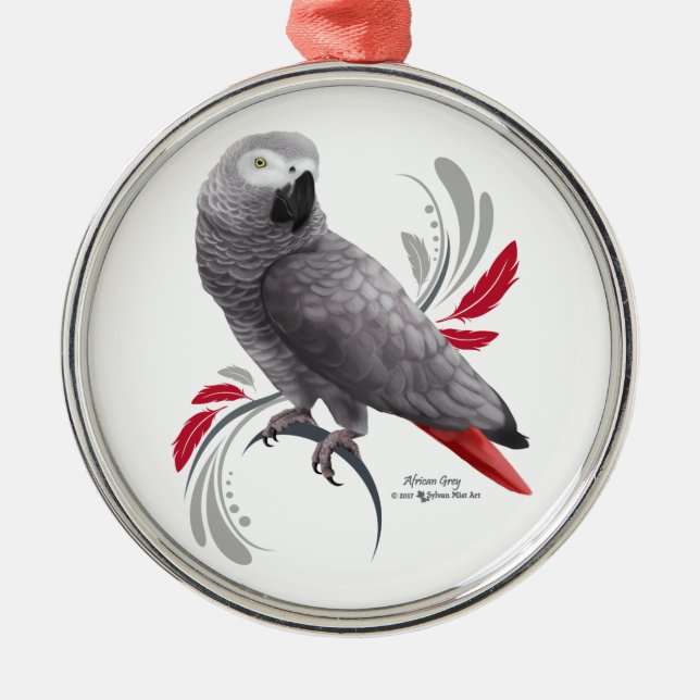 African Grey Parrot Metal Tree Decoration (Front)