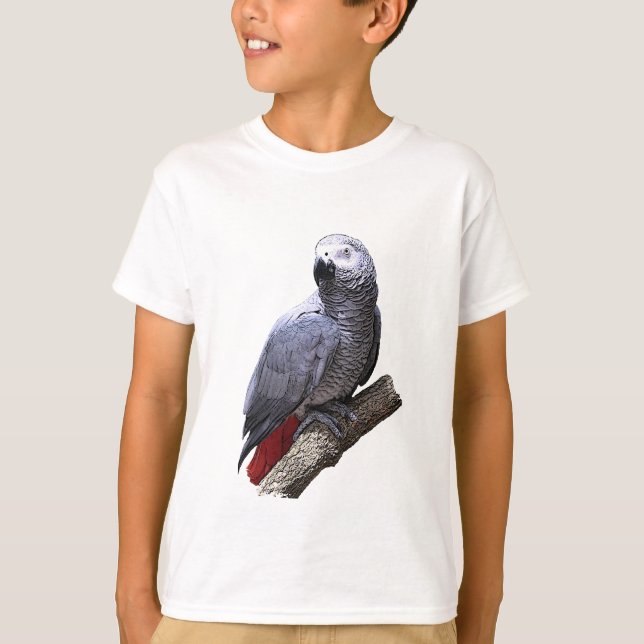 African Grey Parrot on Branch T-Shirt (Front)