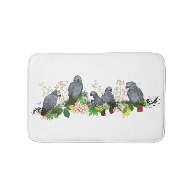 African Grey Parrot Party Bath Mat (Front)