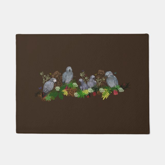 African Grey Parrot Party Door Mat (Brown) (Front)
