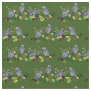 African Grey Parrot Party Fabric (Dark Green)