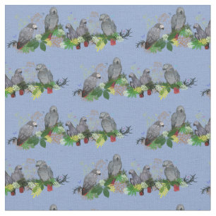 African Grey Parrot Party Fabric (Light Blue)