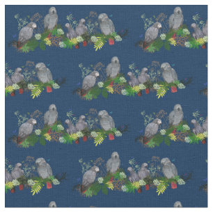 African Grey Parrot Party Fabric (Navy)