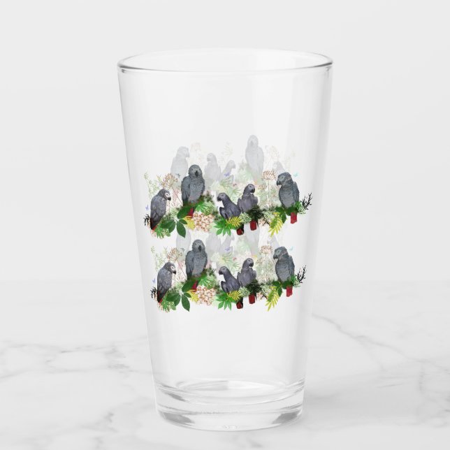 African Grey Parrot Party Glass Tumbler (Front)