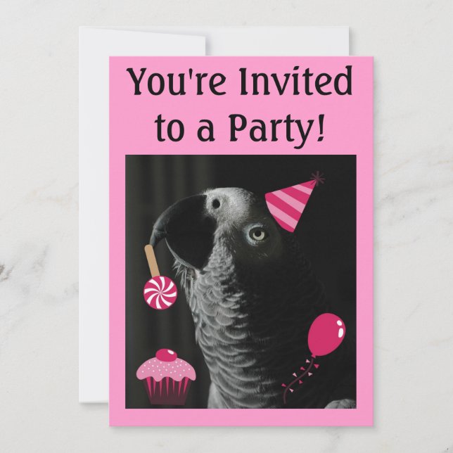African Grey Parrot Party Invitation (Front)