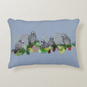 African Grey Parrot Party Pillow (Light Blue)