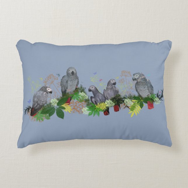 African Grey Parrot Party Pillow (Light Blue) (Front)