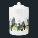 African Grey Parrot Party Teapot<br><div class="desc">African Grey Parrots</div>