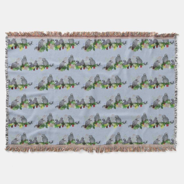 African Grey Parrot Party Throw Blanket (Blue) (Front)