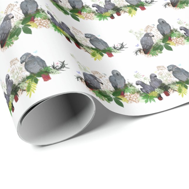 African Grey Parrot Party Wrapping Paper (Roll Corner)