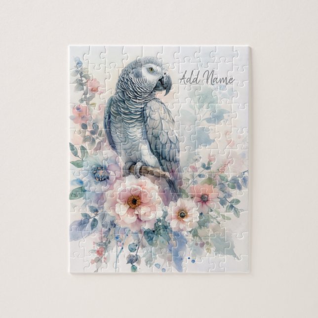 African Grey Parrot Pastel Floral  Jigsaw Puzzle (Vertical)