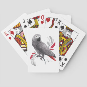 African Grey Parrot Playing Cards