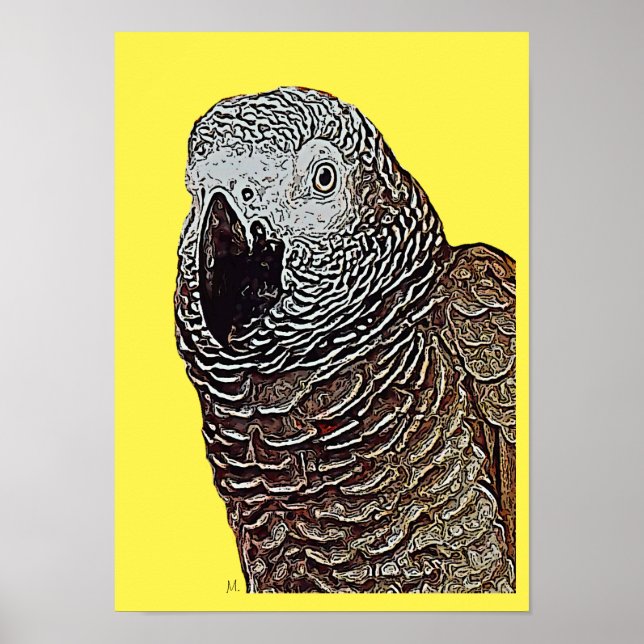 African Grey Parrot Pop Art Poster (Yellow) (Front)