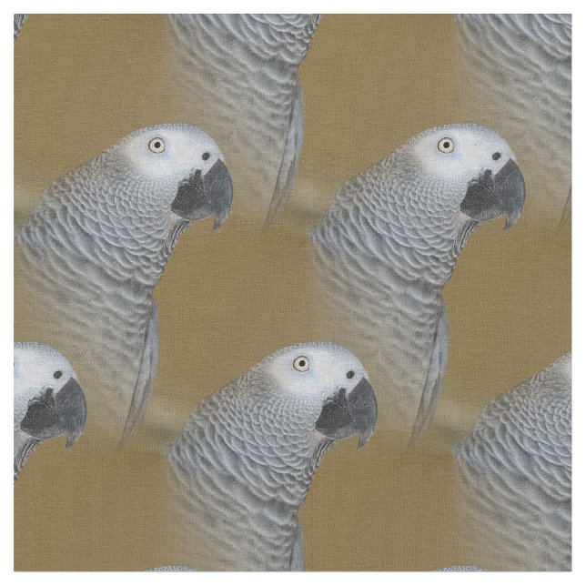 African Grey Parrot Profile Fabric (Close Up)