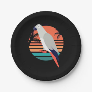 African Grey Parrot Retro Vintage Paper Plate