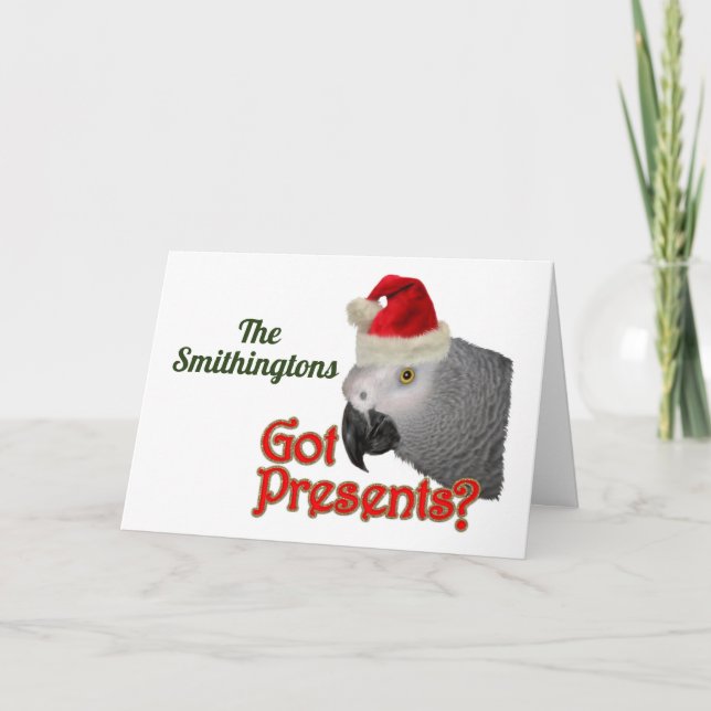 African Grey Parrot Santa Christmas Card (Front)