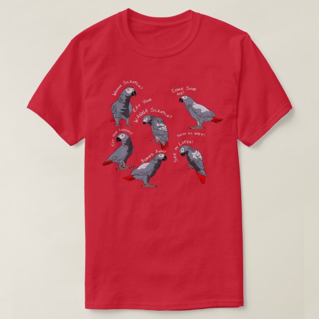 African Grey Parrot Sayings T-Shirt (Design Front)
