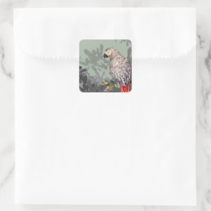 African grey parrot square sticker