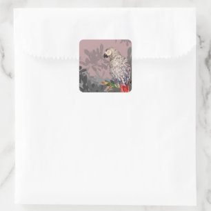 African grey parrot square sticker