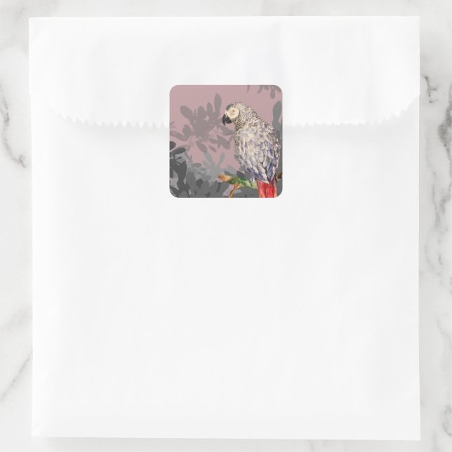 African grey parrot square sticker (Bag)