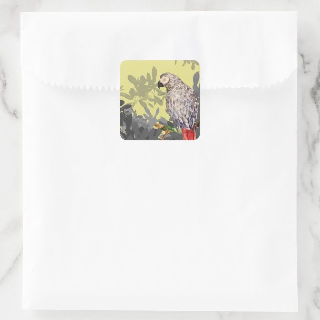African grey parrot square sticker (Bag)