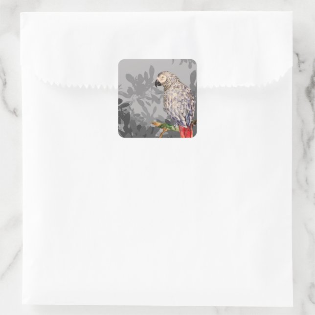 African grey parrot square sticker (Bag)