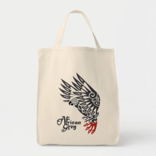 African grey parrot tribal tattoo tote bag
