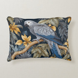 African Grey Parrot Tropical Leaves Decorative Cushion