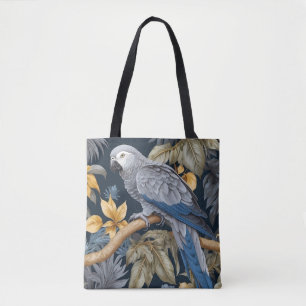 African Grey Parrot Tropical Leaves Tote Bag