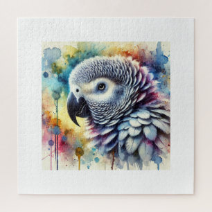 African Grey Parrot Yaco 060824AREF144 - Watercolo Jigsaw Puzzle