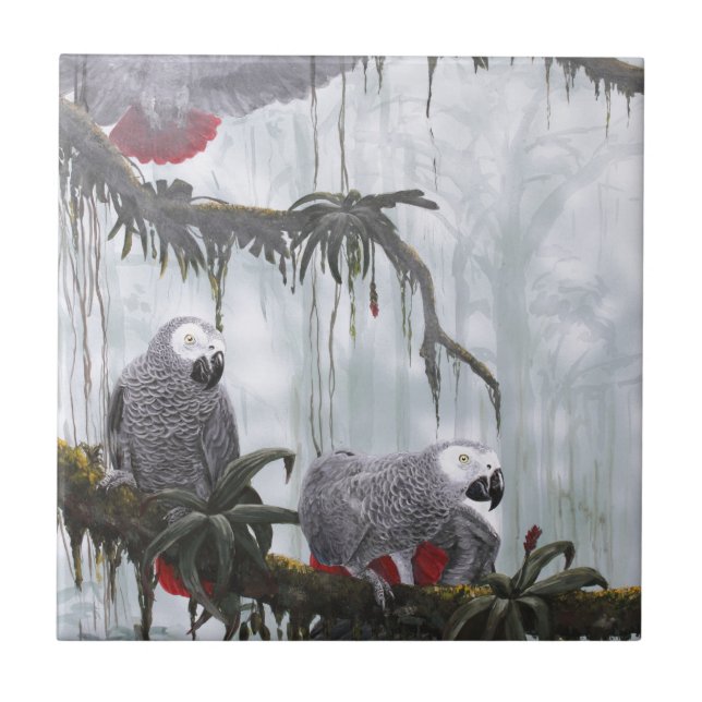 African Grey Parrots flying free Tile (Front)