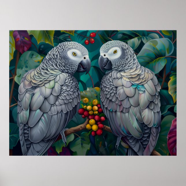 African Grey Parrots Persimmon-Berry Duet  Poster (Front)