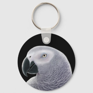 African Grey Portrait Key Ring
