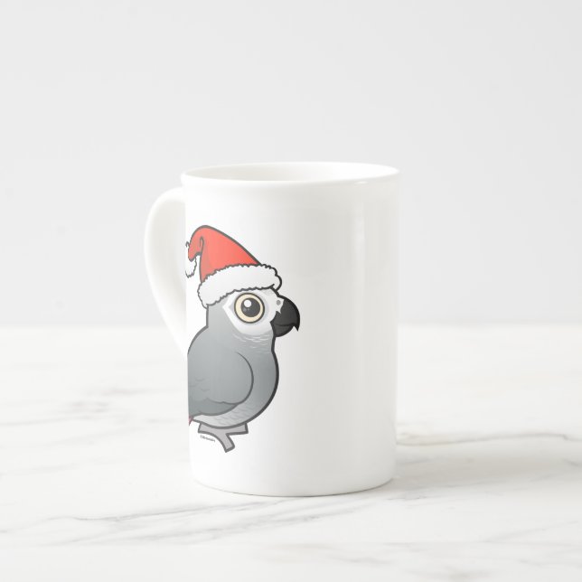 African Grey Santa Bone China Mug (Front Left)