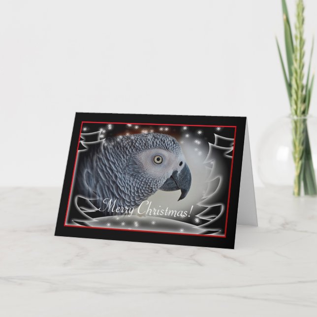 African Grey Snowy Christmas Holiday Card (Front)