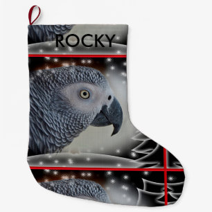 African Grey Snowy Christmas Large Christmas Stocking