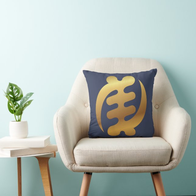 African Gye Nyame Shiny Gold Adinkra Symbol Blue Cushion (Chair)