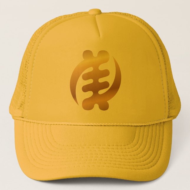 African Gye Nyame Shiny Gold Adinkra Symbol Gold Trucker Hat (Front)
