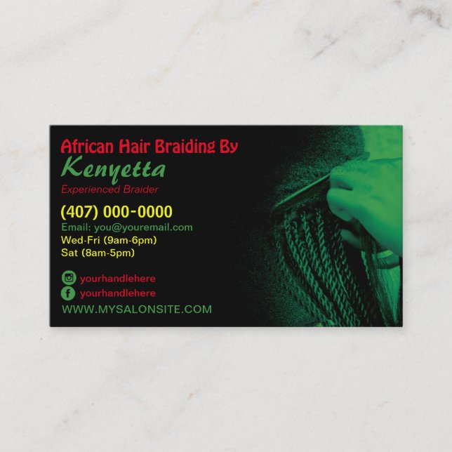 African Hair Braiding Business Card Template (Front)