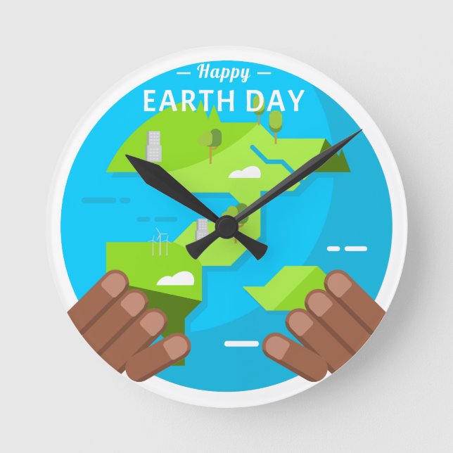 african happy Earth Day Round Clock (Front)