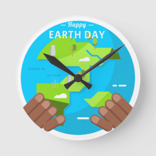 african happy Earth Day Round Clock