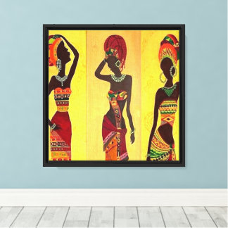 African Heritage Triptych: Elegant Tribal Women in Canvas Print