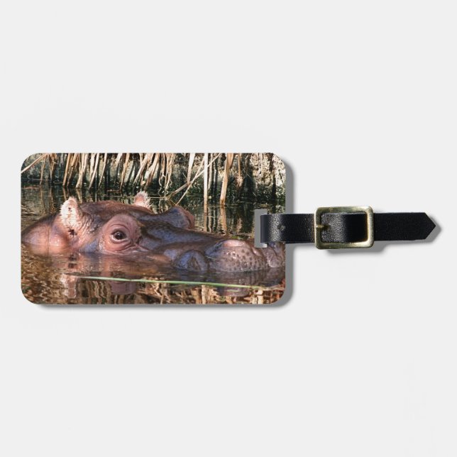 African hippo in water luggage tag (Front Horizontal)